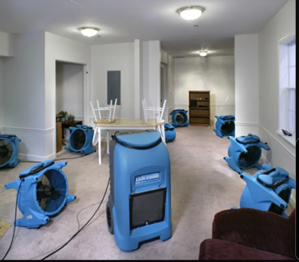 Air movers and dehumidifier setup for Water Extraction & Removal in Cadillac